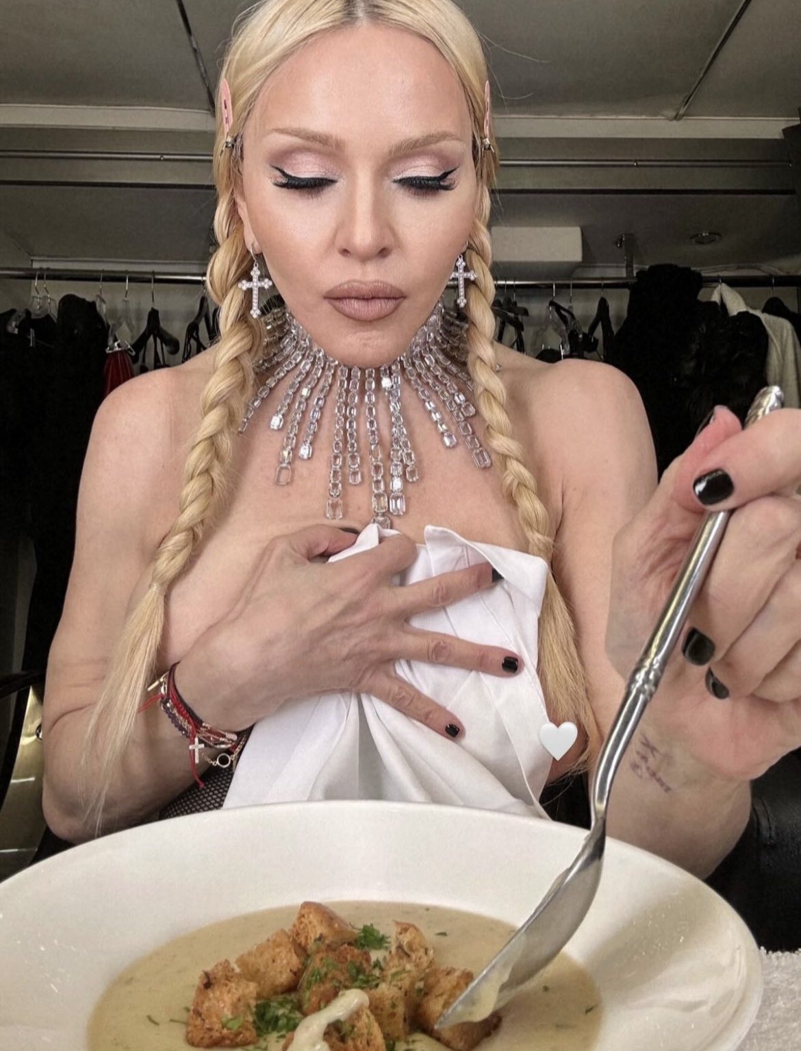 Madonna eating soup Viral Photos